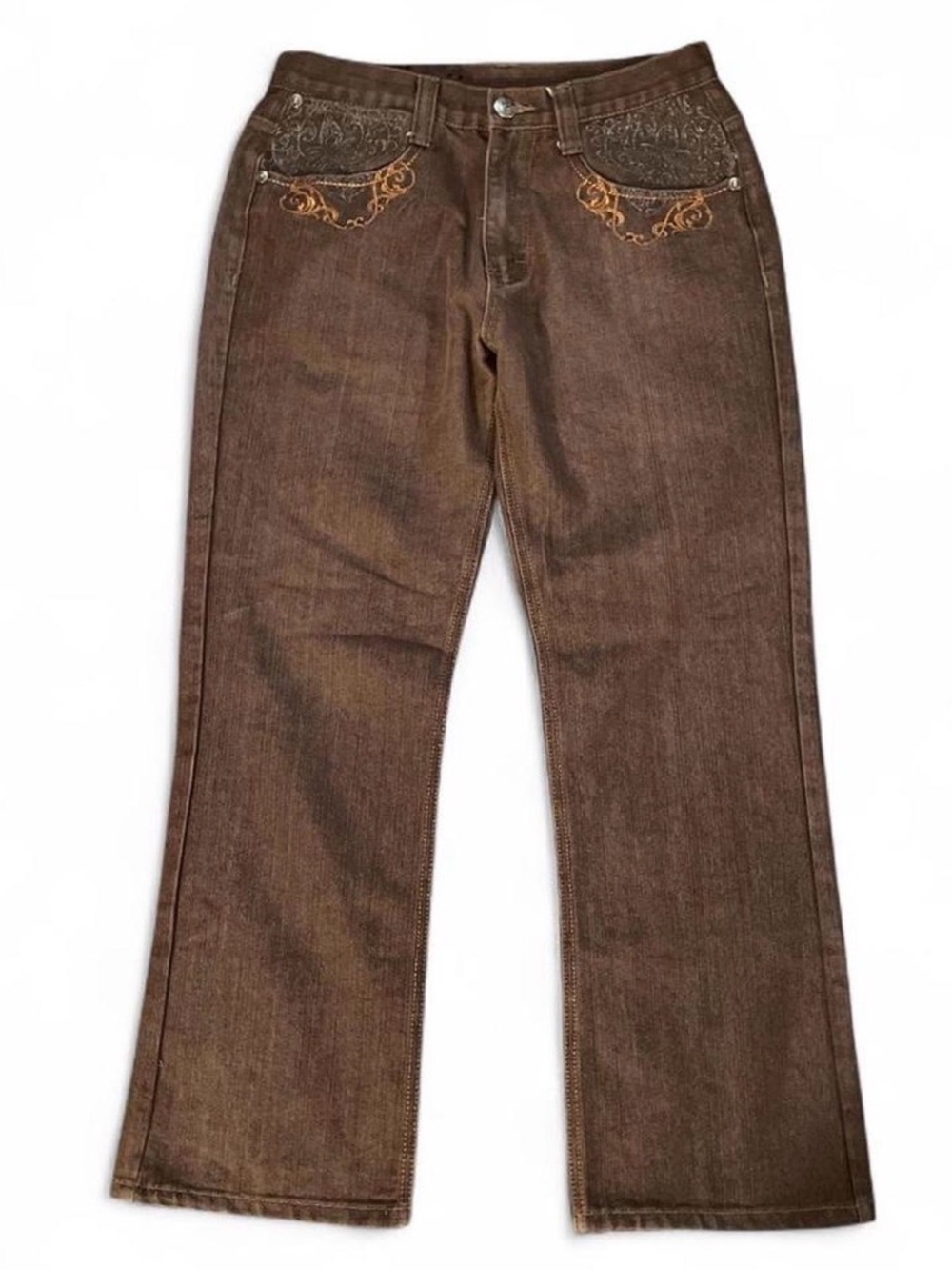 Vintage Imperious Delf Trading Co Fearless Embroidered Baggy Brown Jeans - Picture 2 of 5